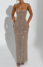 Madelyn | Rhinestone Embellished Stretch Net Maxi Dress