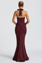 Bernadette | Plunging U-Wire Halter Draped Jersey Maxi Dress