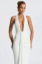 Bernadette | Plunging U-Wire Halter Draped Jersey Maxi Dress