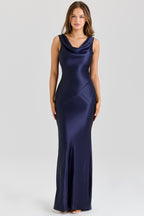 Felicia | Deep Sapphire Satin Cowl Neck Maxi Dress