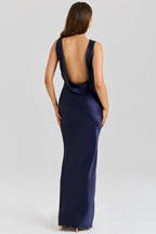 Felicia | Deep Sapphire Satin Cowl Neck Maxi Dress