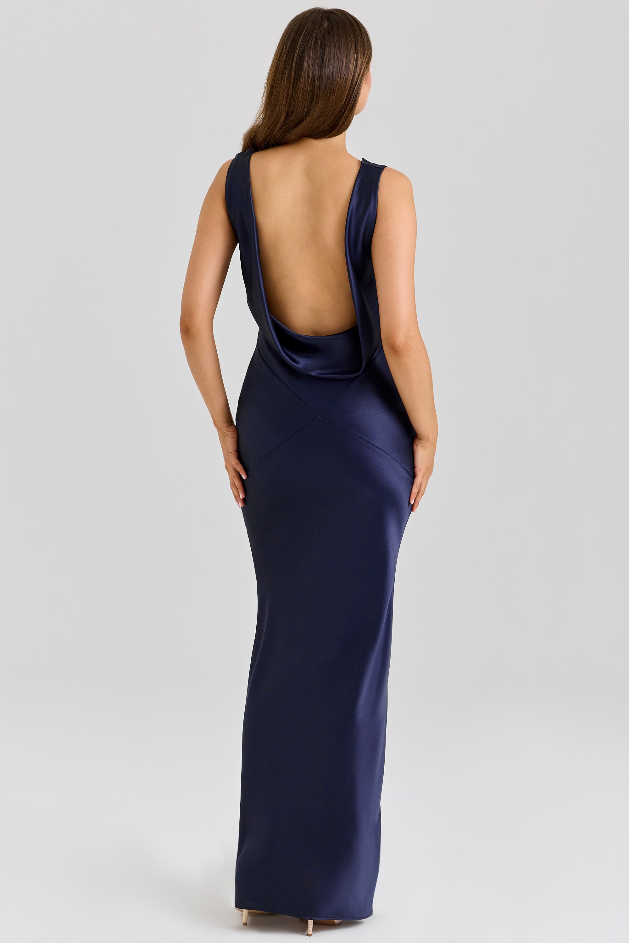 Felicia | Deep Sapphire Satin Cowl Neck Maxi Dress